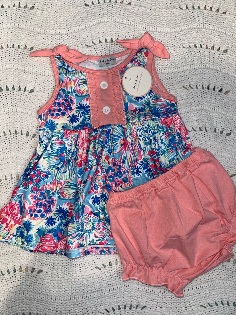 NWT Abby & Evie Baby Girl Floral Sundress with Coral Bloom Bloomer
